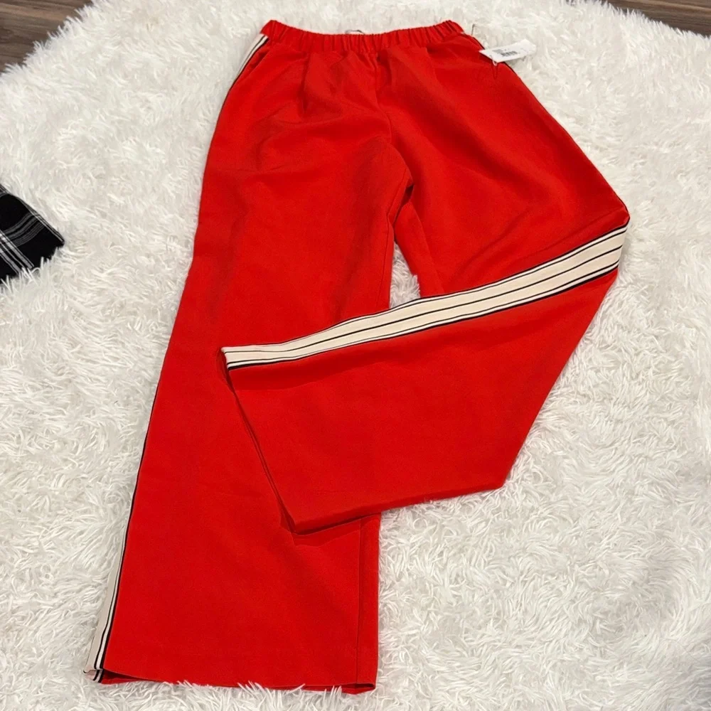 bishop + young Red Wide-Leg Track Pants with Striped Side Panel - Picture 2 of 3